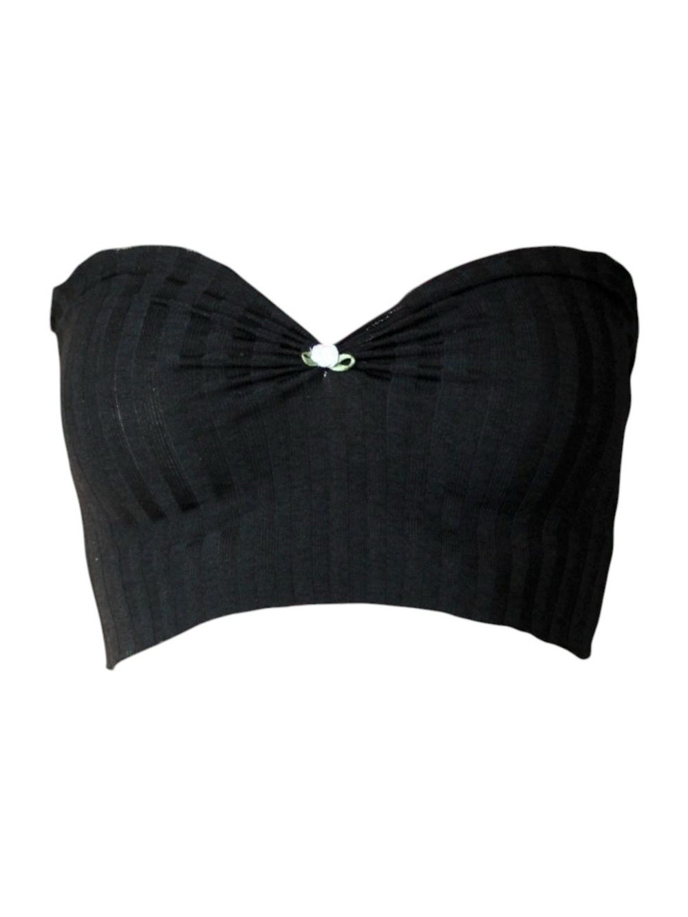 Black ribbed crop top with floral appliqué